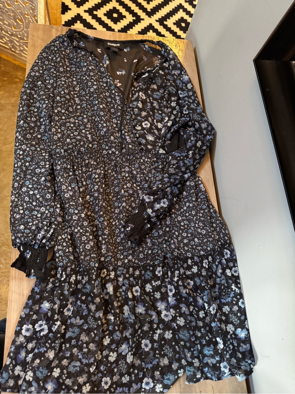 Desigual Black Dress with Blue and White Floral Print - Picture 3 of 8